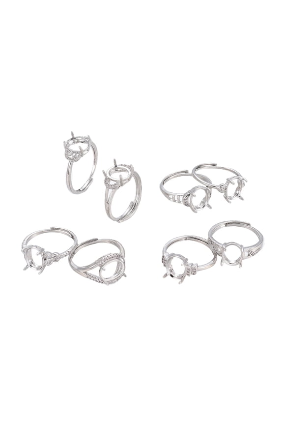 Adjustable Brass Solitaire Ring Settings 4 Claw Prong Ring Settings with Cubic Zirconia Long-Lasting Plated Platinum Size 7~8 17~18mm Tray: 9.5~10x7.5~8mm