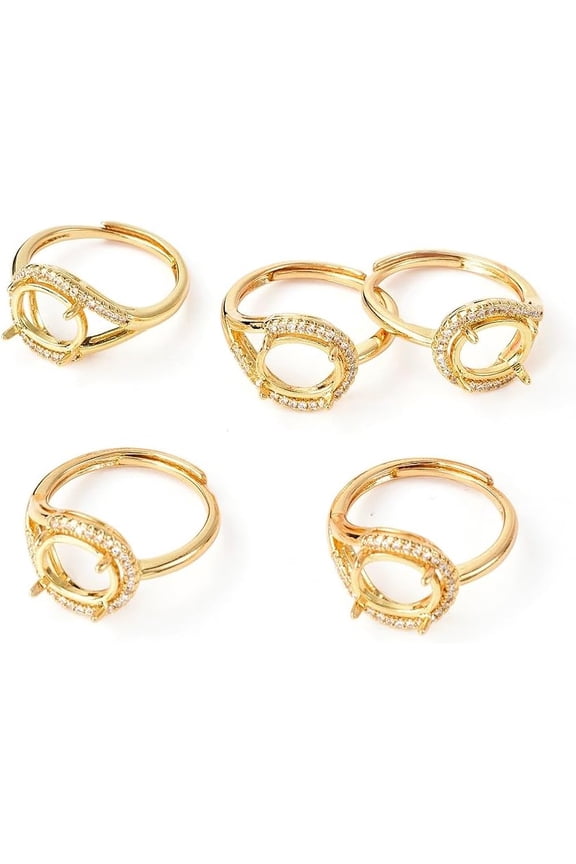 Adjustable Brass Solitaire Ring Settings 4 Claw Prong Ring Settings with Clear Cubic Zirconia Golden Size 7 17mm Tray: 10x8mm