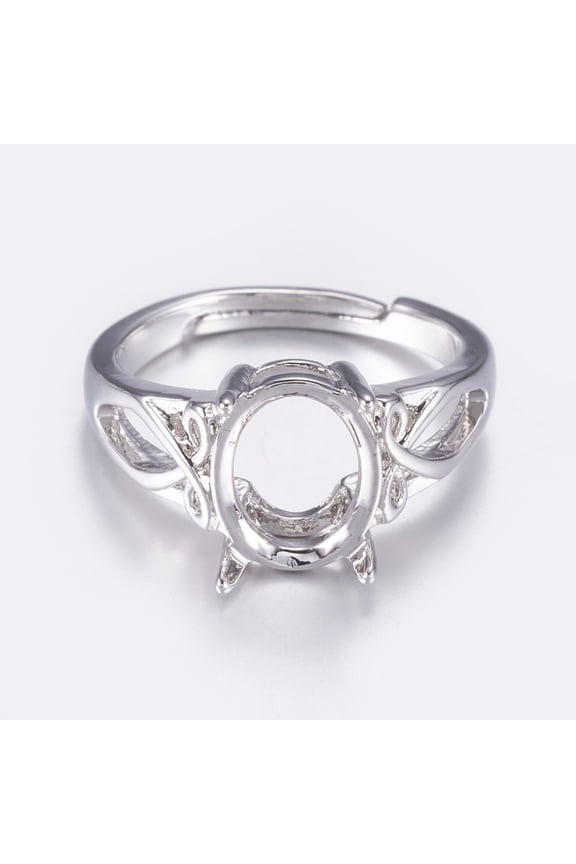 Adjustable Brass Solitaire Ring Settings 4 Claw Prong Solitaire Ring Settings with Cubic Zirconia Long-Lasting Plated Oval Platinum Tray: 10x8mm 16~16.5mm