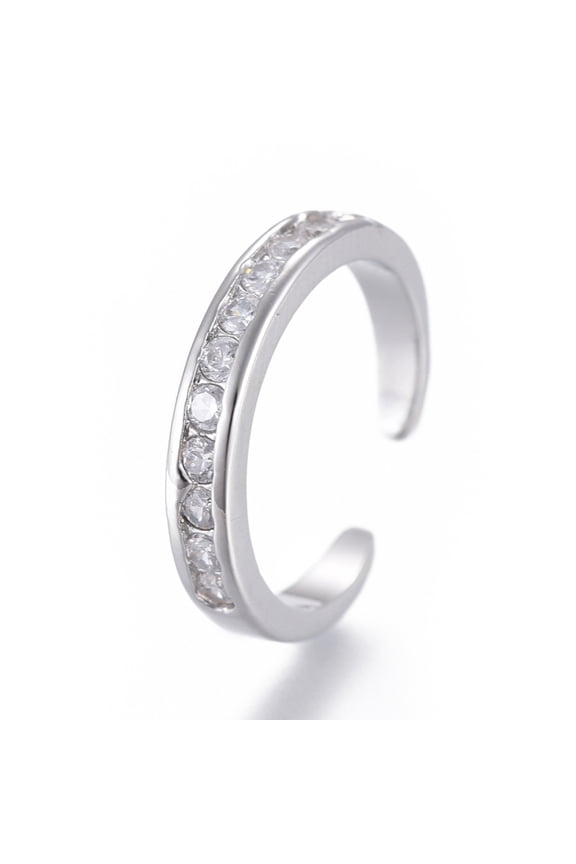 Adjustable Brass Toe Rings Open Cuff Rings Open Rings with Clear Cubic Zirconia Platinum Size 3 Inner Diameter: 13.5mm DIY