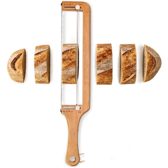 Adjustable Bread Knife for Homemade Bread - Bread Cutter with 1/2-inch and 1-inch Thickness Guides - 17-inch Bread Knife - Bow Design Easy to Cutting Even Slices for Baguettes and Sandwiches and More