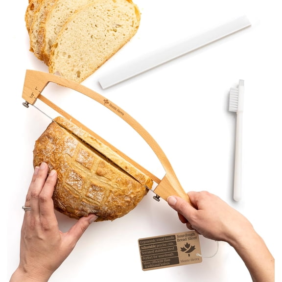 Adjustable Bread Knife for Homemade Bread - Bread Slicer with 1/2-inch and 1-inch Thickness Guides - 17 inch Bread Cutter - Bow Design Easy to Cutting Even Slices for Sourdough Baguettes Sandwiches