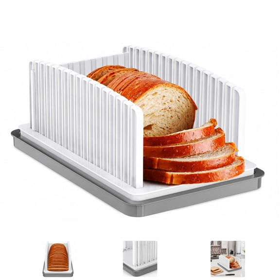 Adjustable Bread Slicer Guide with Crumb Tray, Foldable Homemade Bread Cutting Guide