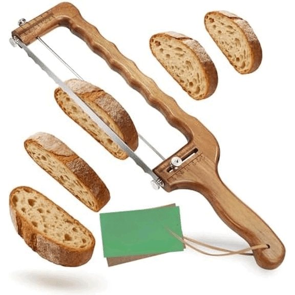 Adjustable Bread Slicer for Sourdough  Precision Homemade Bread Knife with Thickness Guide, Sharp Stainless Serrated Blade, Wooden Frame, Bread Cutter for Bagels, Baguettes, Gift for Bakers