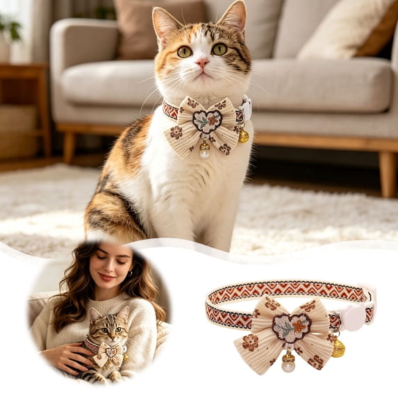 Adjustable Breakaway Cat Collar with Bowtie and Bell, Lightweight Pet Collar for Kittens Cats and Small Dogs(A,28cm)