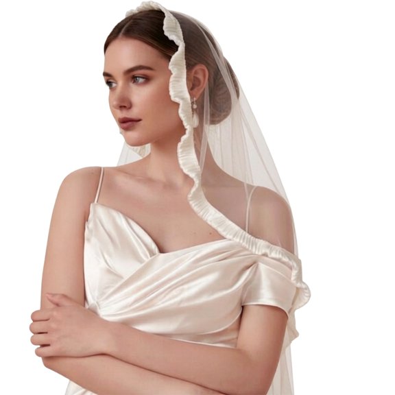 Adjustable Bride Veils With Delicate Frill Trim Breathable Design For Comfort Wedding Accessory