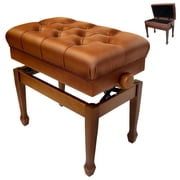 Adjustable Brown Piano Bench with Storage,Walnut Piano Stool with Padded Cushion