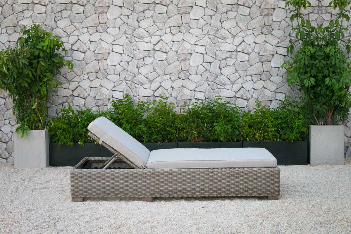 Adjustable Light Brown Rattan Cushioned Chaise Lounger