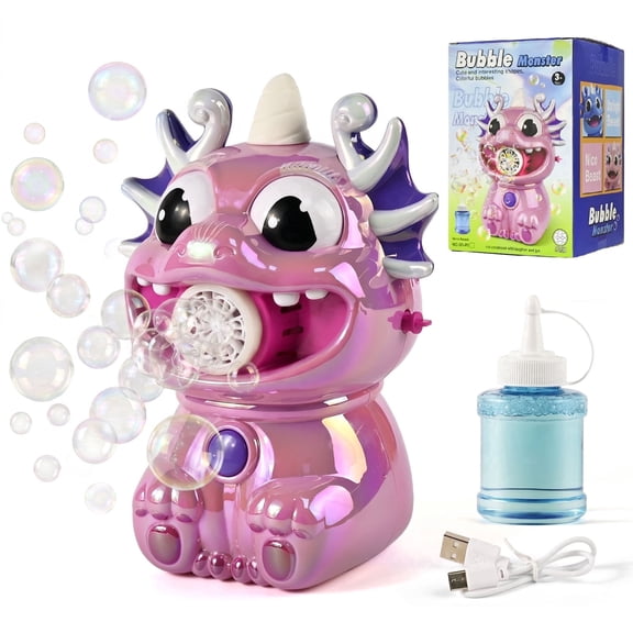 Adjustable Bubble Output Unicorn Bubble Blower for Girls, Pink Bubble Machine for Toddlers 1-3, Kids Outdoor Parties