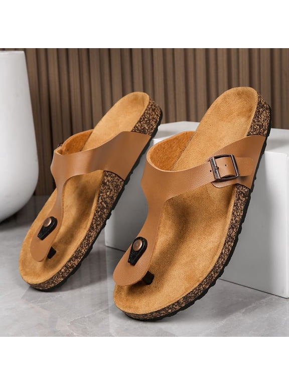 Adjustable Buckle Cork Footbed Thong Flip Flops
