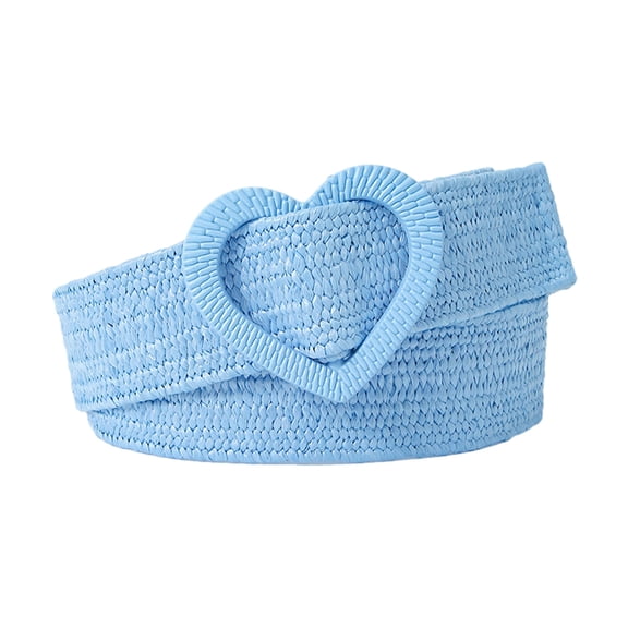 Adjustable Buckle Waist Belt Women Straw Belt Weave Braided Belt Wide Waistband Colorful Straw Heart Buckle Design