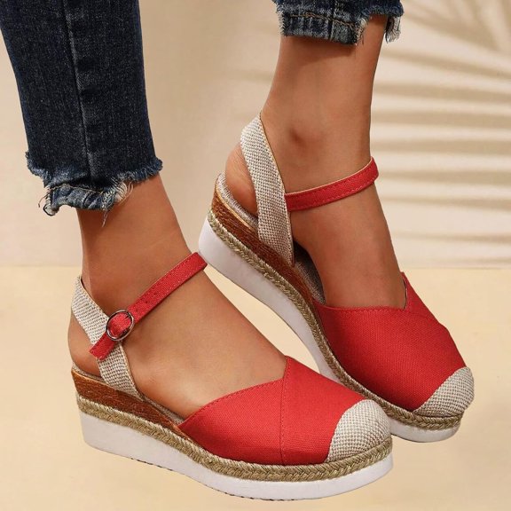 Adjustable Buckle Wedge Sandals for Women : Dressy Platform Espadrilles, Lightweight & Anti-Slip for Summer Wear
