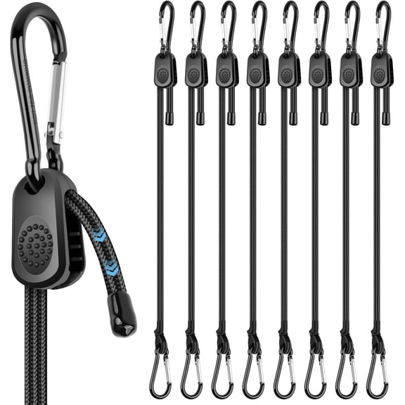 Adjustable Bungee Cords with Hooks 48 Inch, 8 PCS Adjust from 7" to 48" Bungee Straps with Carabiner Hooks Heavy Duty Outdoor for Camping, Cargo, Bike,Tarps, Tents, Bike, Luggage, Boats,etc