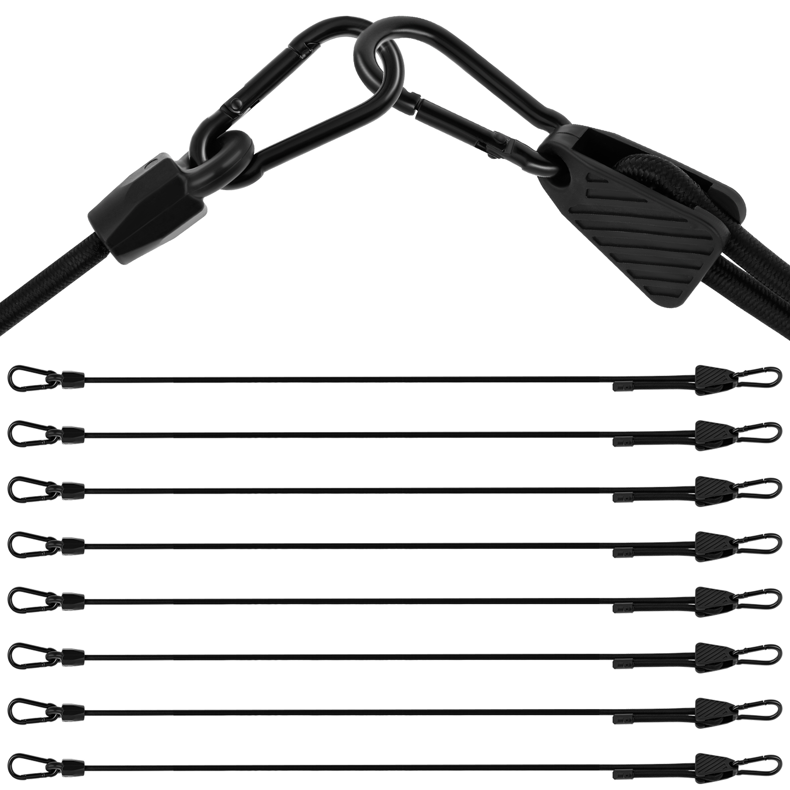 Adjustable Bungee Cords with Hooks 48 Inch, 8 PCS Adjust from 7" to 48" Bungee Straps with Carabiner Hooks Heavy Duty Outdoor for Camping, Cargo, Bike,Tarps, Tents, Bike, Luggage, Boats,etc