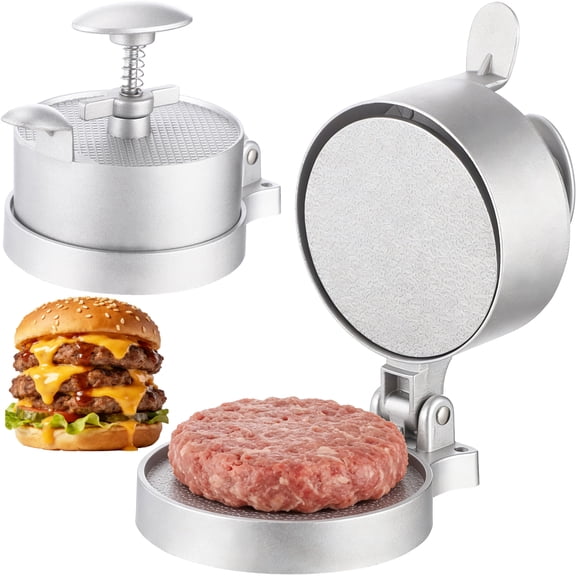 Adjustable Burger Press, Hamburger Patty Maker Mould, Manual Meat Patty Press with Spring Loaded Plunger, Non-stick Aluminum Alloy Hamburger Maker for Home Kitchen
