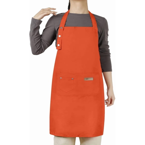 Adjustable Button Apron for Women Men Artist Painting Pottery Garden Cooking Kitchen Chef 3 Pockets Waterproof M-XXL