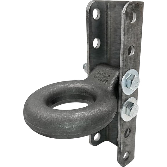 Adjustable C Channel Bracket & 3" Lunette Ring for Trailer Coupler, Raw Steel - 6 Hole 5-Position, 24,000 lb Ring