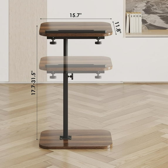 Adjustable C-Shaped Side Table for Living Room, Bedroom, Bedside - Walnut