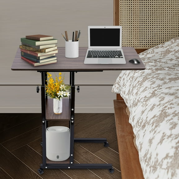 Adjustable C-Shaped Side Table with 3-Tier Storage & Universal Wheels  Ergonomic, Modern Design for Home Office, Sofa, and Bedside Use