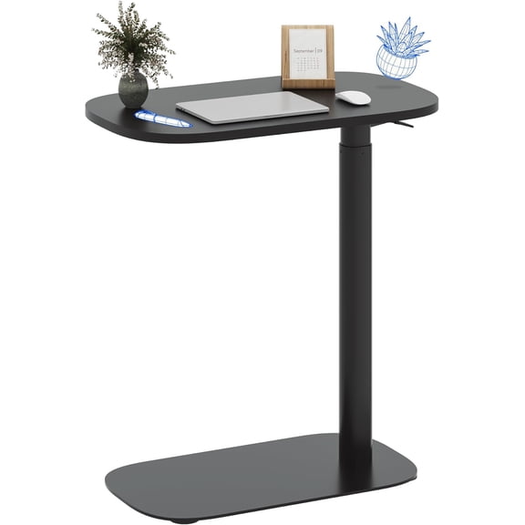 Adjustable C Table, Mobile Snack Side End Table Sofa Couch Bedside Table Laptop Cart TV Tray Night Stand Small Space Side Table(23.6" W x 13.8" D,Black)