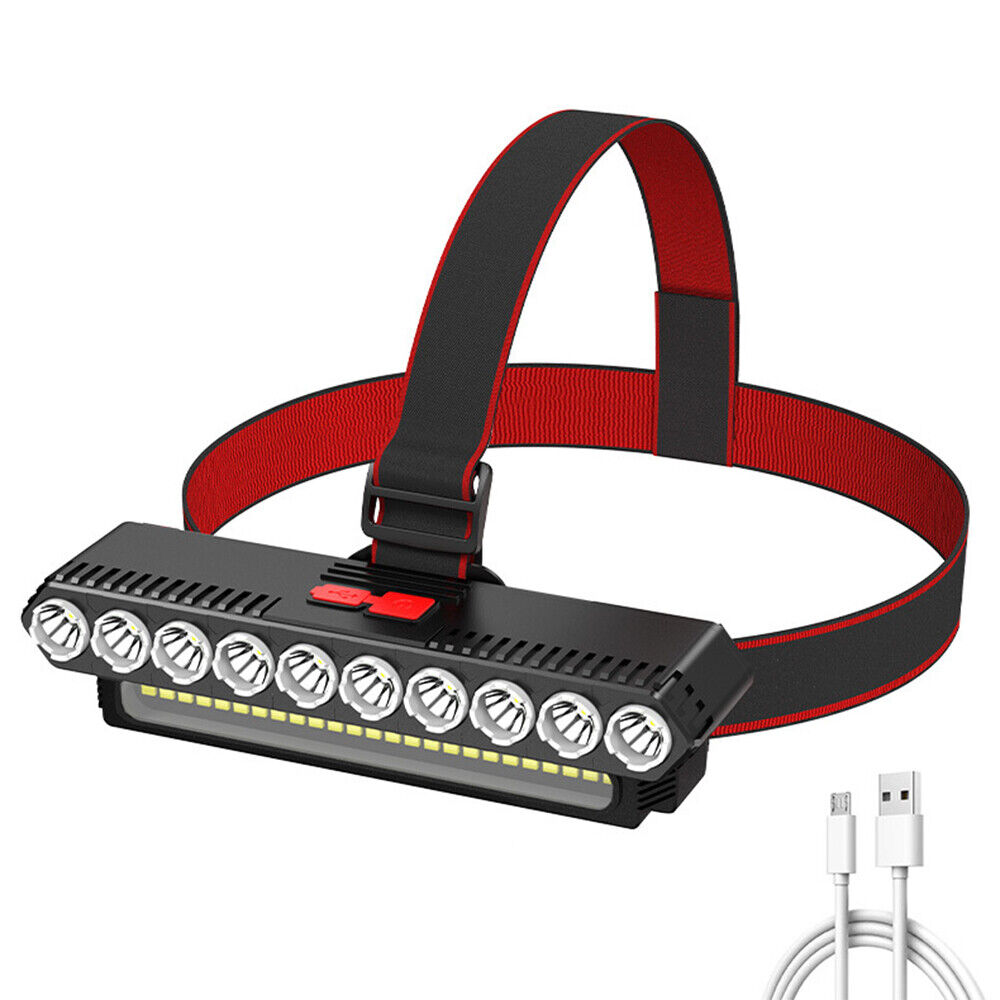 Adjustable COB 10 LED Headlamp USB Rechargeable Headlight Torch Waterproof  4 Lights Modes Head Band Lamp