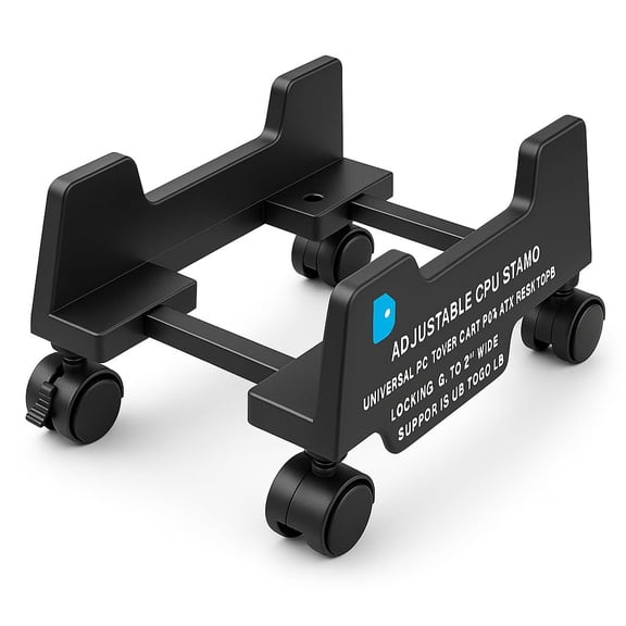 Adjustable CPU Stand with Wheels for Desktop PC Tower, Universal Computer Cart with Lockable Casters, Fits ATX Cases 6-10.2 Inches Wide, Supports Up to 60 Pounds, Heavy Duty Mobile Under Desk CPU Hol
