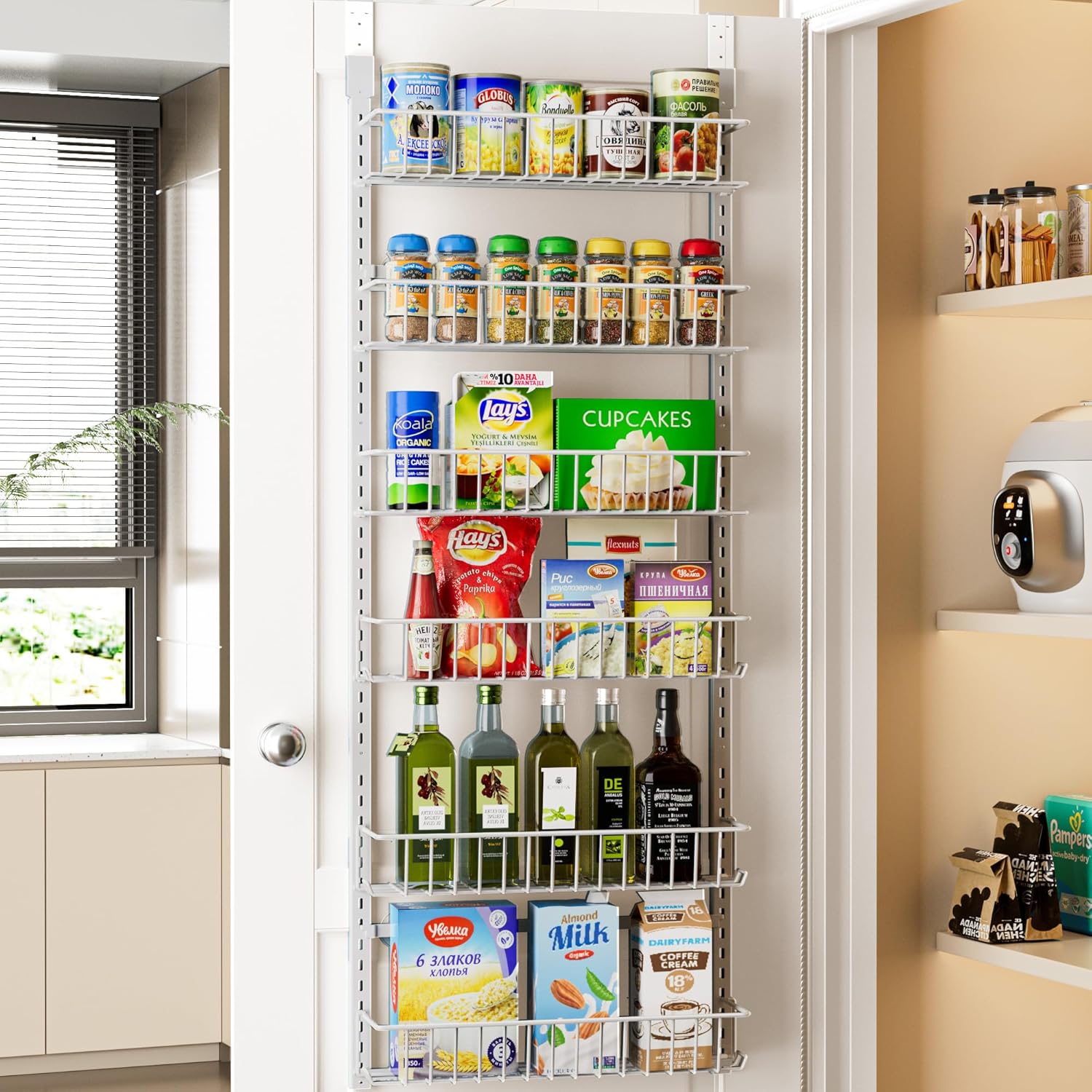 Adjustable Cabinet Door Organizer, 6-Tier Hanging Spice Rack Organizer ...