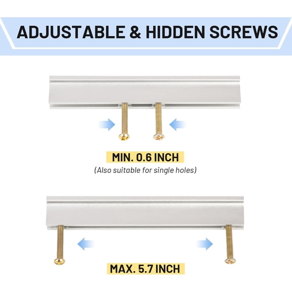 Adjustable Cabinet Handles 6 Pack, Hole Spacing, Kitchen Drawer Pulls, Aluminum Cabinets & Dressers Knob (Silver, 1 to 5.3 inch)$$Tools & Hardware Other