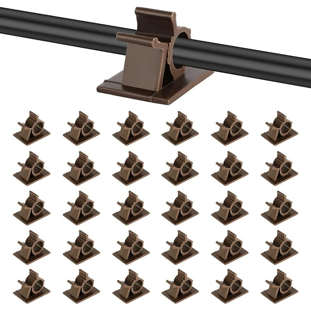 Adjustable Cable Clips, 30 Pcs Brown Adhesive Holder Ideal Cord Winder