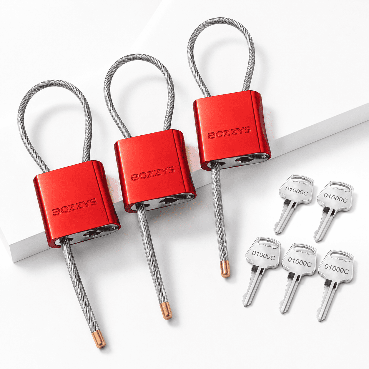 Adjustable Cable Locks With 6 Same Keys 3.28ft (1m) 3-pack Red ...