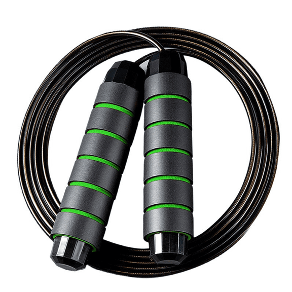 Adjustable Cable Tangle-Free Skipping Rope Comfort Handles for Aerobic Exercise, Fitness Training - green black
