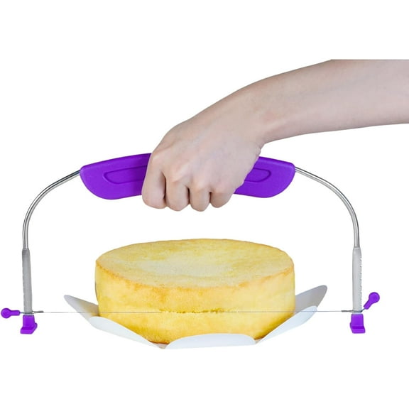 Adjustable Cake LevCake Cutter Slicer Leveler, 9 Different Height Premium Food Grade Stainless Steel Double Wires Cake Cutter/Slicer/Adjustable Cake Leveler for Leveling and Molding (Purple)