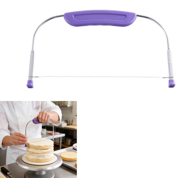 Adjustable Cake Slicer, Stainless Steel Cake Cutter Slicer Leveler Cake Leveler Professional Cake Cookie Slicer Cutter Tool with Anti‑Slip Handle for Baking, Purple