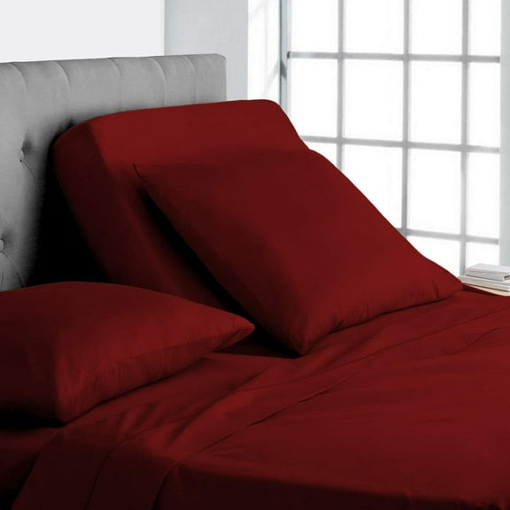 Adjustable California King Bed Sheets - 4PC Bed Sheet Set - 100% Egyptian Cotton - 800 Thread Count - 15 Inch Deep Pocket, Top Split Cal-King, Burgundy Solid - Split Down 28 inches from The top