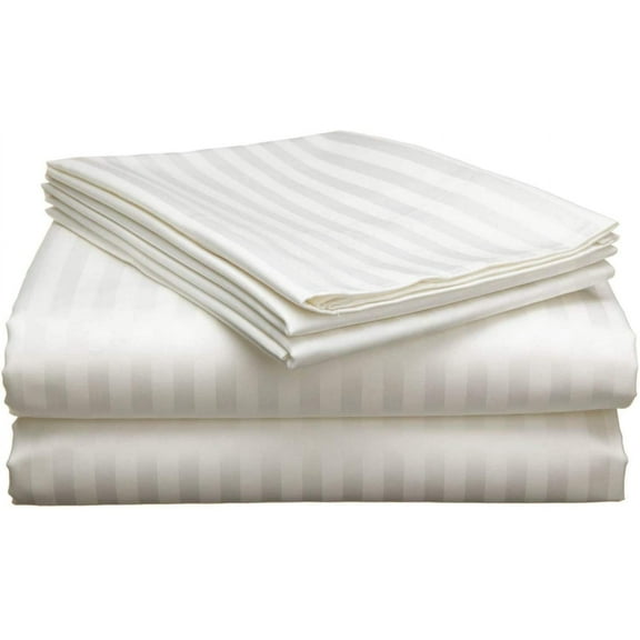 Adjustable California King Bed Sheets - 4PC Bed Sheet Set - 100% Egyptian Cotton - 800 Thread Count - 15 Inch Deep Pocket, Top Split Cal-King, Ivory Stripe - Split Down 28 inches from The top