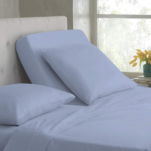 Adjustable California King Bed Sheets - 4PC Bed Sheet Set - 100% Egyptian Cotton - 800 Thread Count - 15 Inch Deep Pocket, Top Split Cal-King, Light Blue Solid - Split Down 34 inches from The top