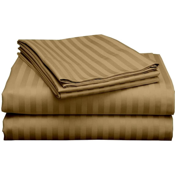 Adjustable California King Bed Sheets - 4PC Bed Sheet Set - 100% Egyptian Cotton - 800 Thread Count - 15 Inch Deep Pocket, Top Split Cal-King, Taupe Stripe - Split Down 34 inches from The top