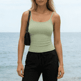 thumbnail image 1 of Adjustable Camisole Womens Sleeveless Square Neck Spaghetti Strap Tank Tops Basic Shirt Light Green M, 1 of 5