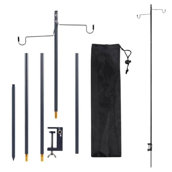 Adjustable Camping Lantern Stand, 59.8 Inch Height, Aluminum Alloy, Portable Folding Lamp Pole with Dual Hooks, 1 Set