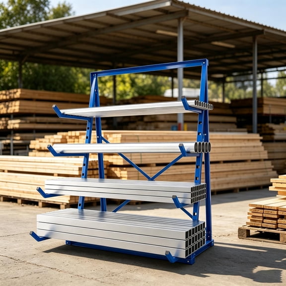 Adjustable Cantilever Rack 4 Tier Easy Assembly, Lumber Storage Rack Heavy Duty Steel Structure, Lumber Organizer Shelf Stable Fixed for Workshop Warehouse Garage.
