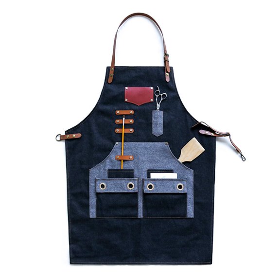 Adjustable Canvas Apron with Multi Pockets Unisex Long Bib Aprons for Chef BBQ Kitchen Durable to Use