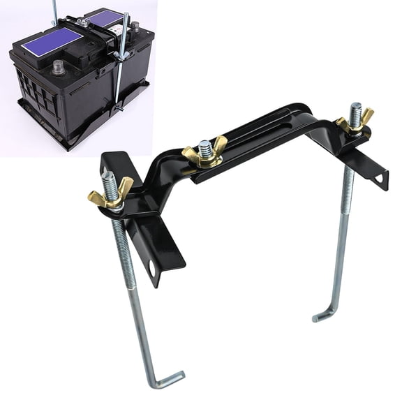 Adjustable Car Battery Tie Down Bracket Holder 9.1 Inch Steel Secure Fit For SUV Truck Boat Stable Storage Black