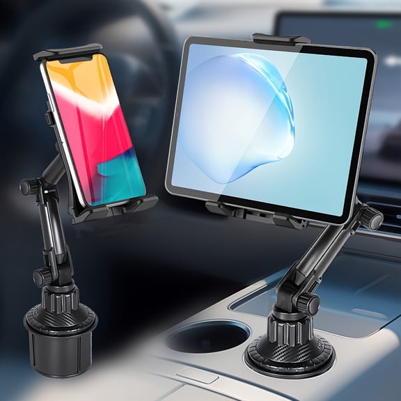 Adjustable Car Cup Holder Mount - Fits 4-14" Tablets & Phones, Durable ABS Material with Secure Suction Base, Ergonomic Hands-, Sturdy Sleek Driving Accessory for Road Trippers & Most Vehicles