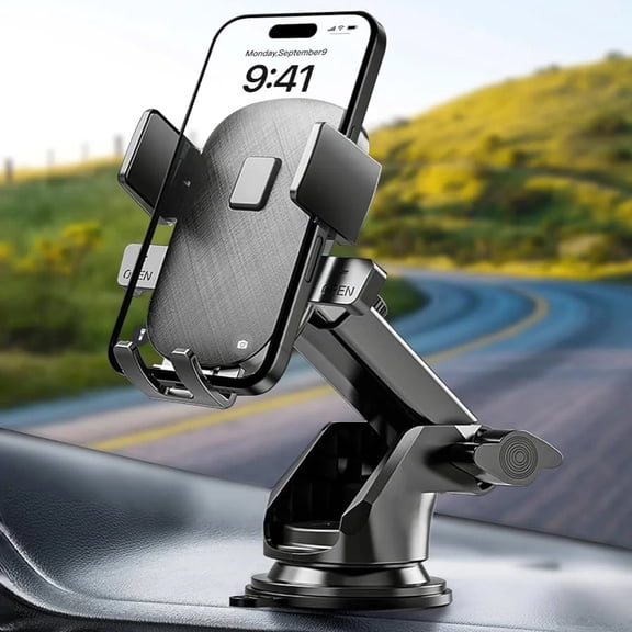 Adjustable Car Phone Holder Mount - Easy Installation for Dashboard & Windshield - Universal Cell Phone Accessory-Black