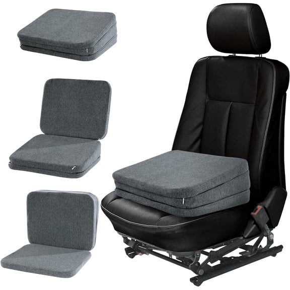Adjustable Car Seat Cushion for Short Drivers, 3-Layer Height Booster Cushion for Better Driving Visibility, Ergonomic Foam Car Seat Pad with Washable Cover for Cars, Trucks & SUVs, Gray