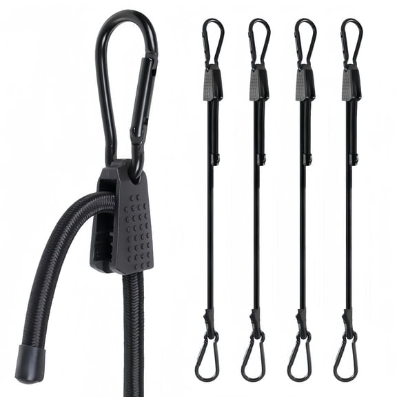 Lucky Straps 4-Pack 36" Adjustable UV-Resistant Carabiner Bungee Cords with Clips, Black Heavy Duty Straps for Cargo, Bike, Camping, Outdoor, Home
