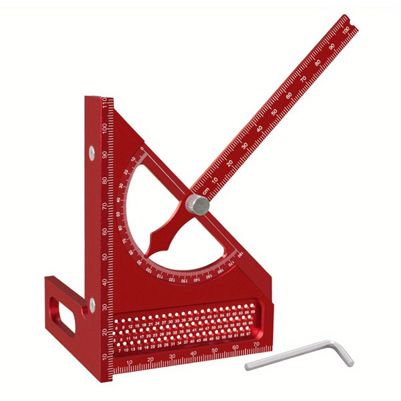 Adjustable Carpentry Square Protractor with 180 Degree Quick Marking Guide -Aluminum Half-Circle Set Scribing Ruler Red