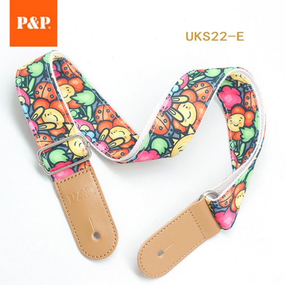 Adjustable Cartoon Ukulele Strap with Leather Ends, Cotton Shoulder Strap for Ukulele & Small Guitar