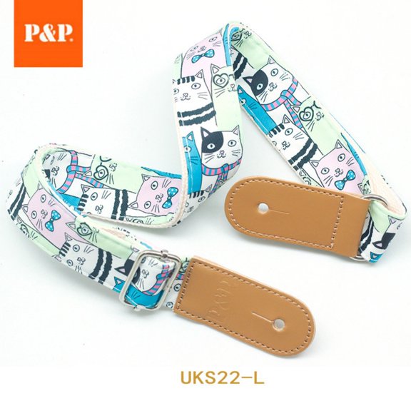 Adjustable Cartoon Ukulele Strap with Leather Ends, Cotton Shoulder Strap for Ukulele & Small Guitar