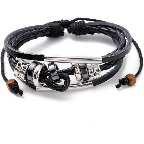 Adjustable Casual Unisex Zinc Alloy and Leather Multi-strand Bracelets Black 300mm